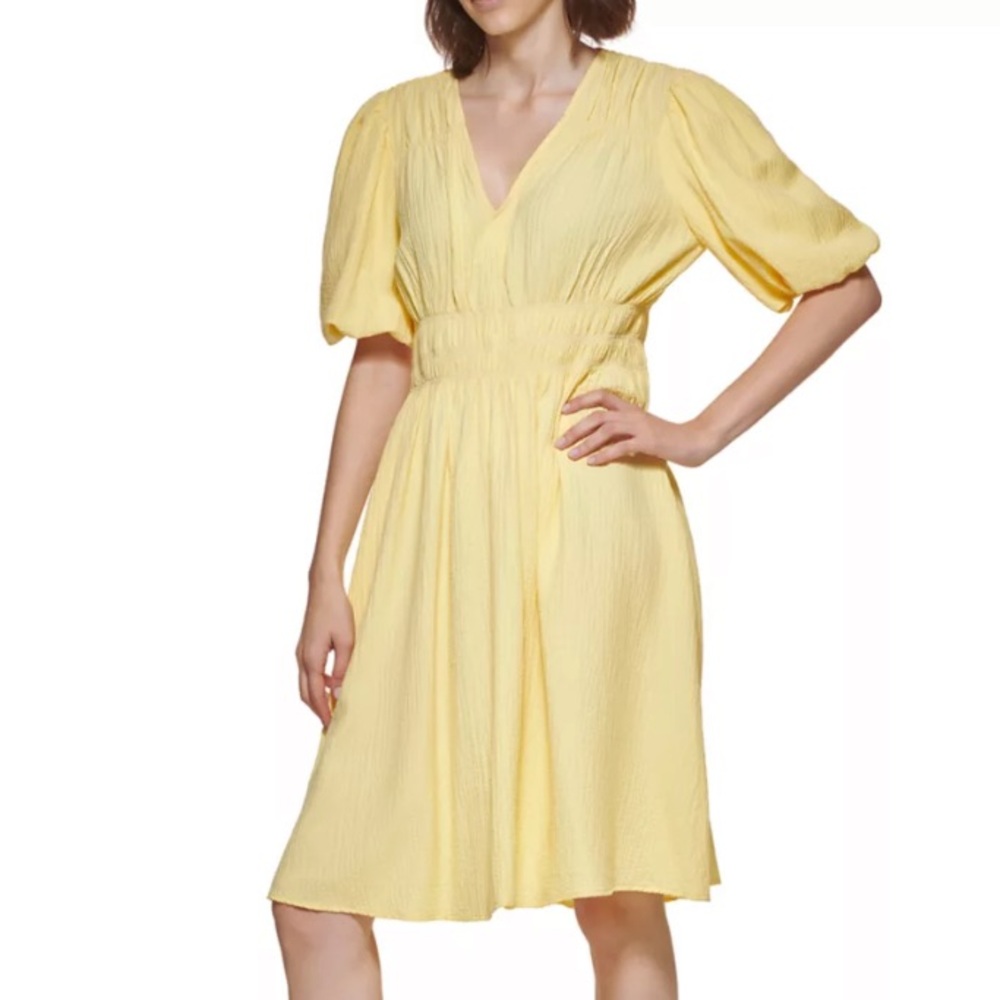 Calvin Klein *Like New* Gauze Yellow Puff Sleeve Dress 4